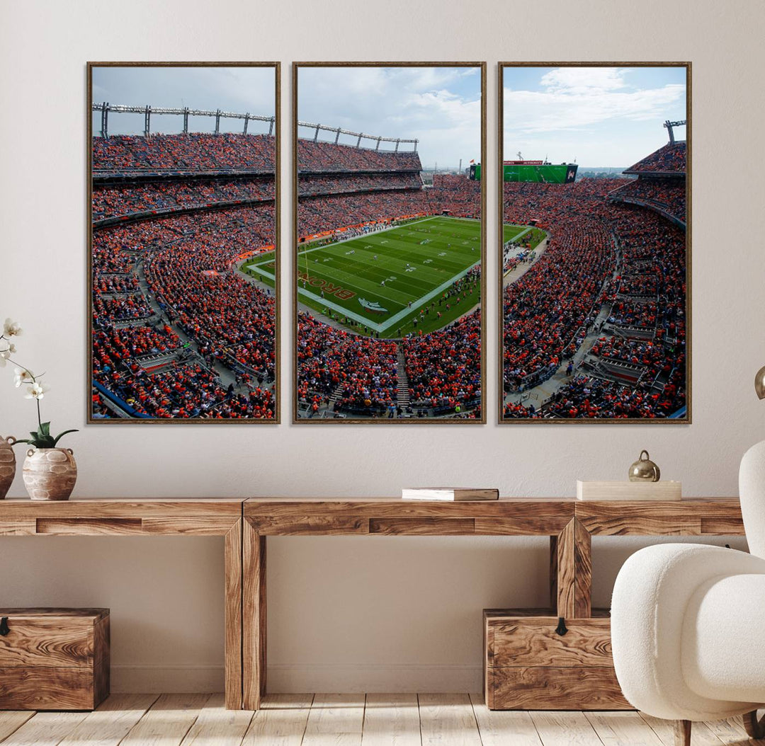 42337-MGV-FC-48X32-3P_Walnut-Denver Broncos Football Team Print - Empower Field Mile High Stadium Wall Art Canvas Print