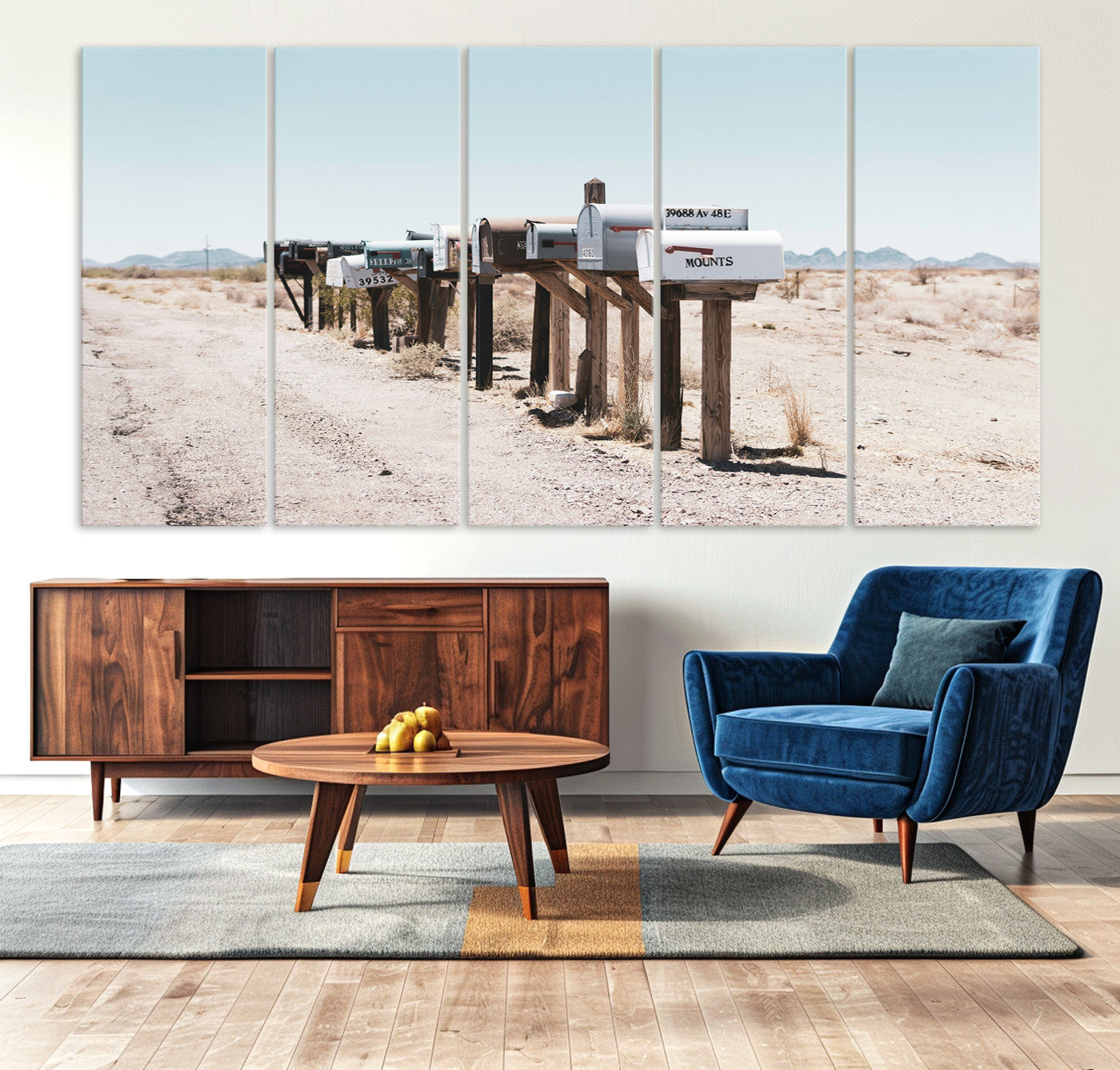 54616109-MGV-CV-36X24-Desert Mailboxes Canvas Print – Minimal Western Landscape Photography, Rustic Americana Wall Art for Entryway, Office & Hallway Decor