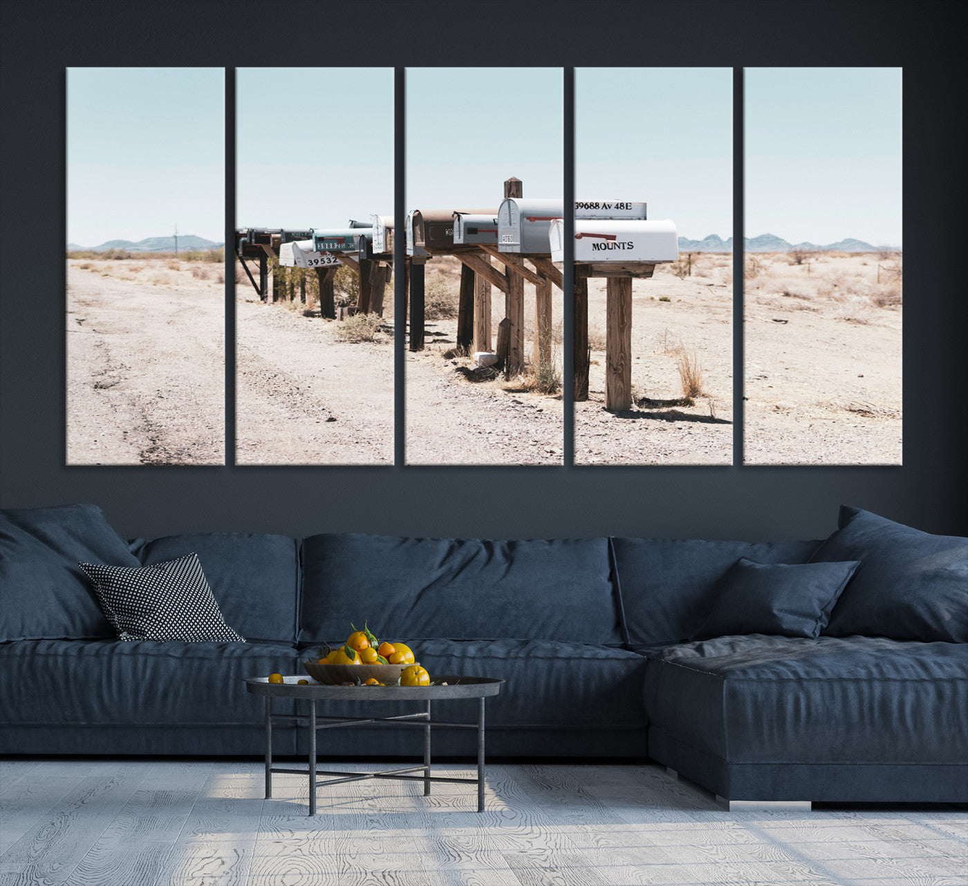 54616109-MGV-CV-36X24-Desert Mailboxes Canvas Print – Minimal Western Landscape Photography, Rustic Americana Wall Art for Entryway, Office & Hallway Decor