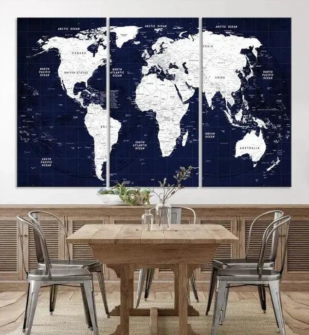 Detailed World Map Class Canvas Print Wall Art