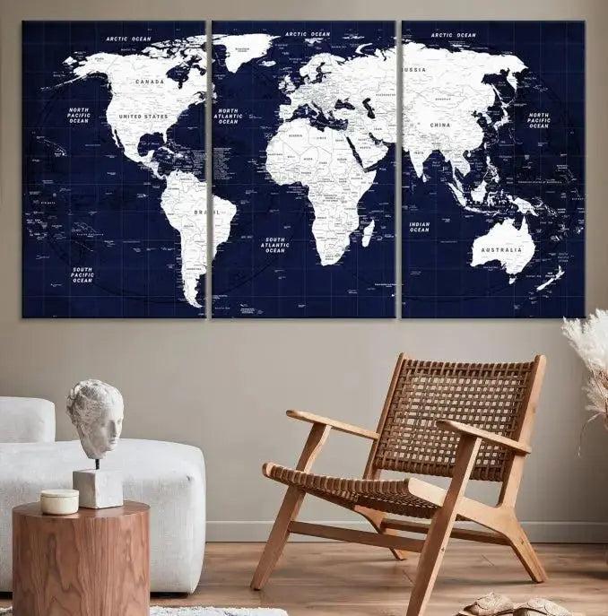 Detailed World Map Class Canvas Print Wall Art
