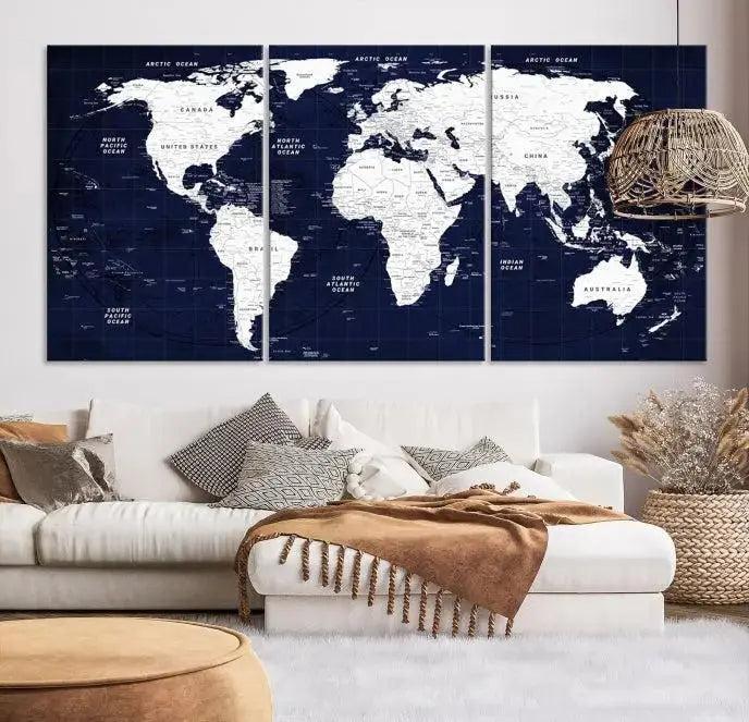 Detailed World Map Class Canvas Print Wall Art