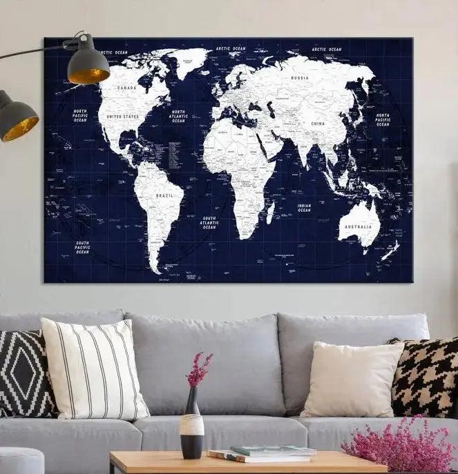 Detailed World Map Class Canvas Print Wall Art