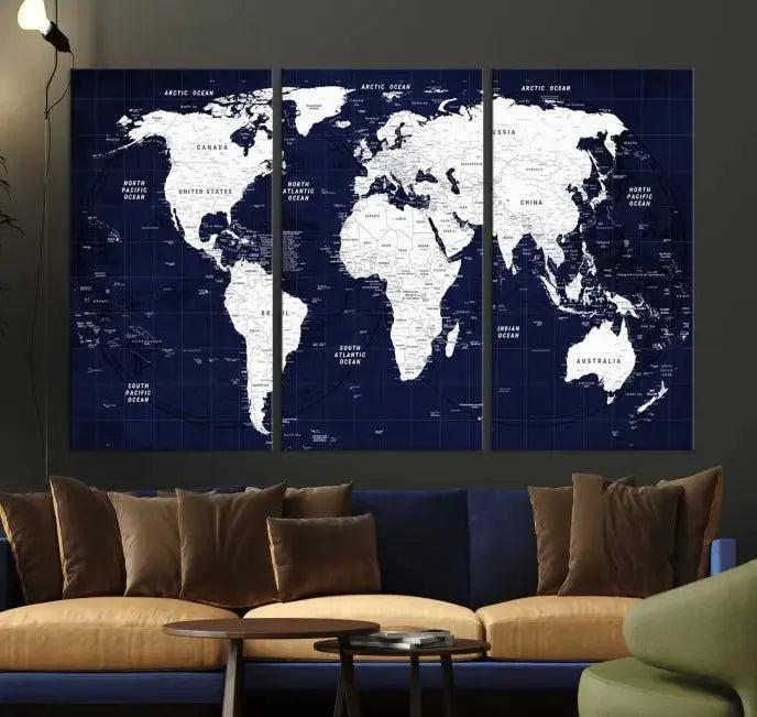 Detailed World Map Class Canvas Print Wall Art