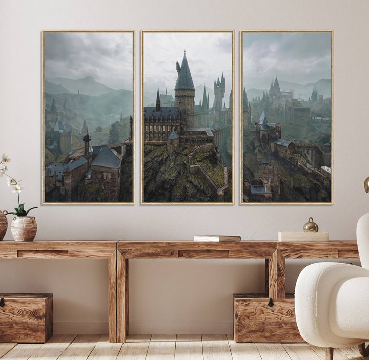 39824-MGV-FC-48X32-3P_Natural-Disney Castle Wall Art Canvas Print, Living Kids Home Room Decor Art Print