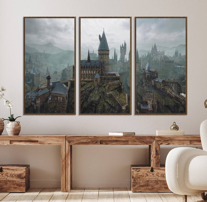39824-MGV-FC-48X32-3P_Walnut-Disney Castle Wall Art Canvas Print, Living Kids Home Room Decor Art Print