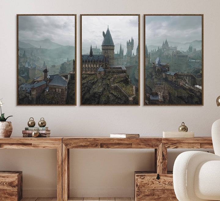 39824-MGV-FC-60X30-3P_Walnut-Disney Castle Wall Art Canvas Print, Living Kids Home Room Decor Art Print