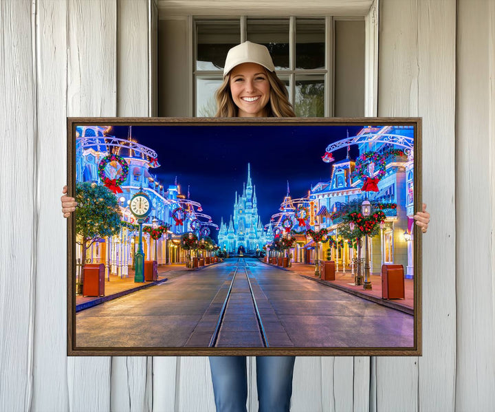 12470-MGV-CV-36X24-Disney Wall Art | Castle Large Wall Art Disney Magic Kingdom Print for Kids Room Decoration | Disney World Christmas Home Decor Child gift