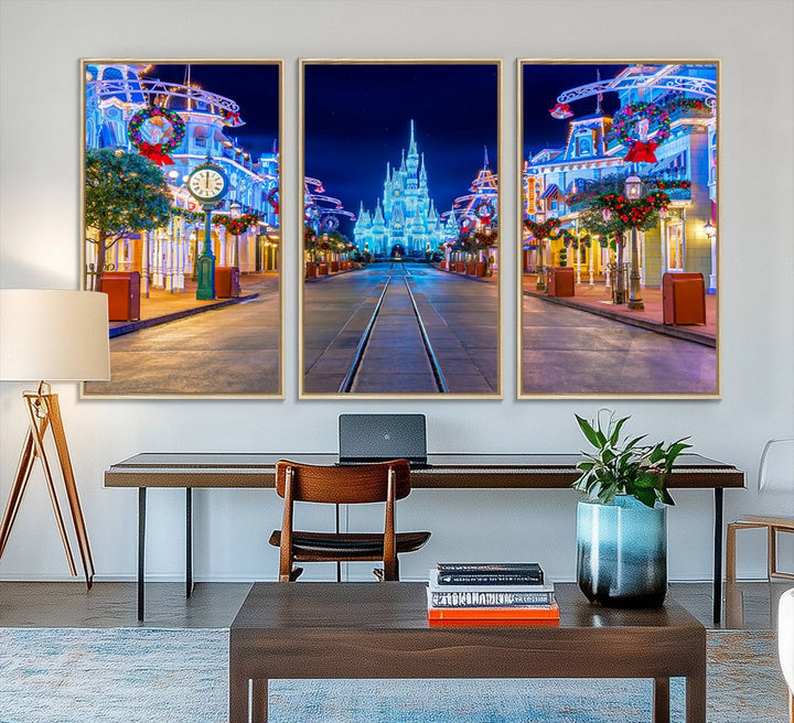12470-MGV-FC-48X32-3P_Natural-Disney Wall Art | Castle Large Wall Art Disney Magic Kingdom Print for Kids Room Decoration | Disney World Christmas Home Decor Child gift