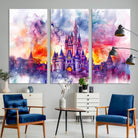 24602-MGV-CV-36X24-Disney Wall Art, Cinderella Castle Disney Print Wall Art, Kids Art, Disneyland Poster, watercolor art paintings on canvas