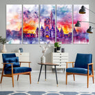 24602-MGV-CV-36X24-Disney Wall Art, Cinderella Castle Disney Print Wall Art, Kids Art, Disneyland Poster, watercolor art paintings on canvas