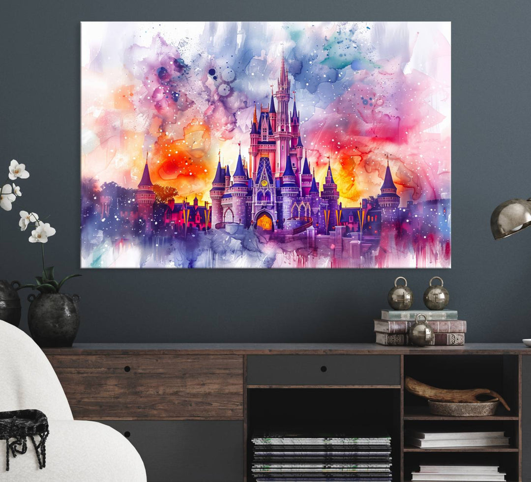Disney Wall Art, Cinderella Castle Disney Print Wall Art, Kids Art, Disneyland Poster, watercolor art paintings on canvas