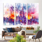 24602-MGV-CV-48X32-3P-Disney Wall Art, Cinderella Castle Disney Print Wall Art, Kids Art, Disneyland Poster, watercolor art paintings on canvas