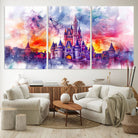 24602-MGV-CV-60X30-3P-Disney Wall Art, Cinderella Castle Disney Print Wall Art, Kids Art, Disneyland Poster, watercolor art paintings on canvas