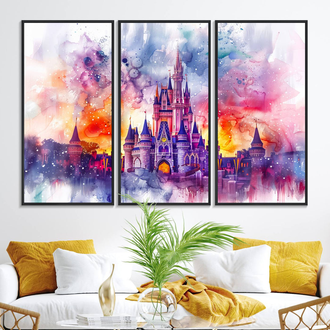 24602-MGV-FC-48X32-3P_Black-Disney Wall Art, Cinderella Castle Disney Print Wall Art, Kids Art, Disneyland Poster, watercolor art paintings on canvas