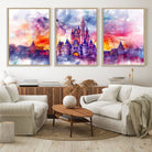 24602-MGV-FC-60X30-3P_Natural-Disney Wall Art, Cinderella Castle Disney Print Wall Art, Kids Art, Disneyland Poster, watercolor art paintings on canvas