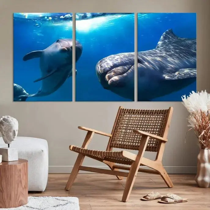 Dolphin Wall Art Underwater Canvas Print 