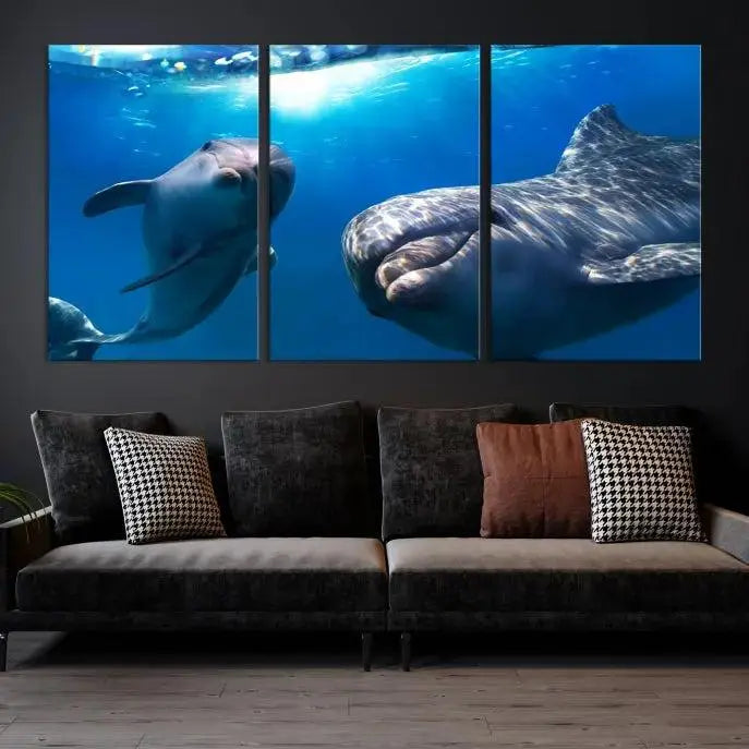 Dolphin Wall Art Underwater Canvas Print 