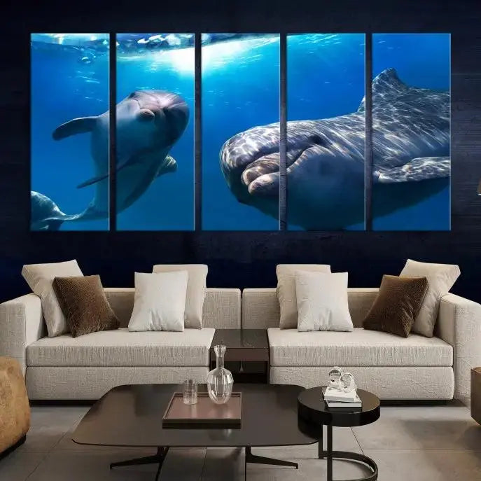 Dolphin Wall Art Underwater Canvas Print 