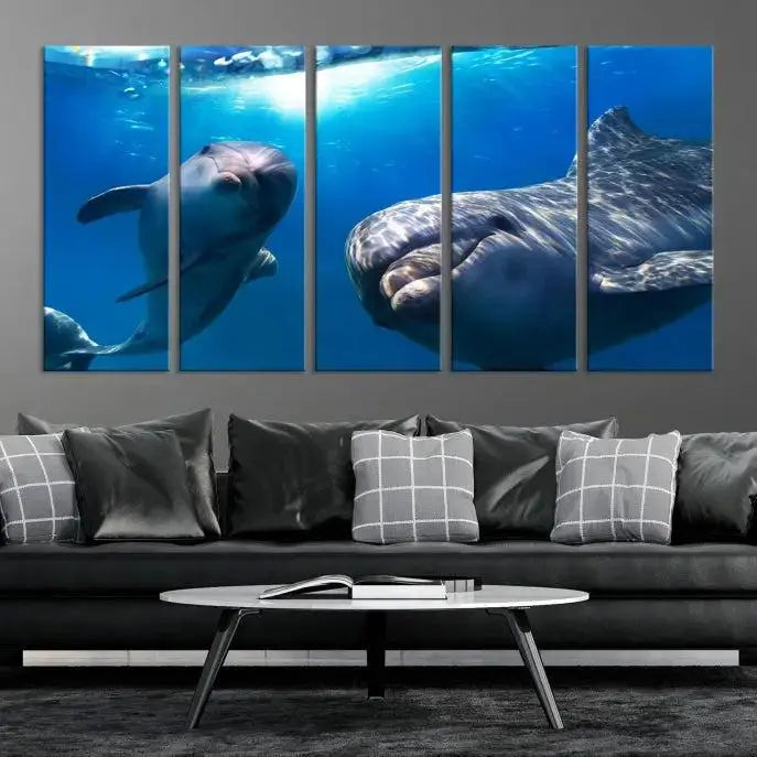 Dolphin Wall Art Underwater Canvas Print 