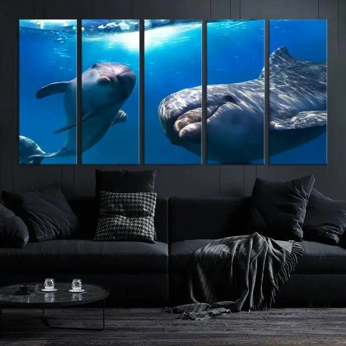 Dolphin Wall Art Underwater Canvas Print 