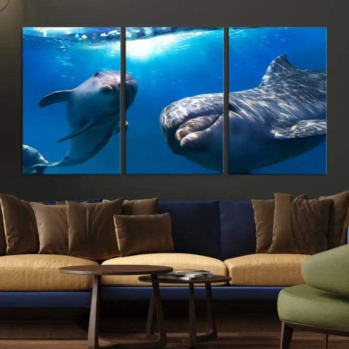 Dolphin Wall Art Underwater Canvas Print 