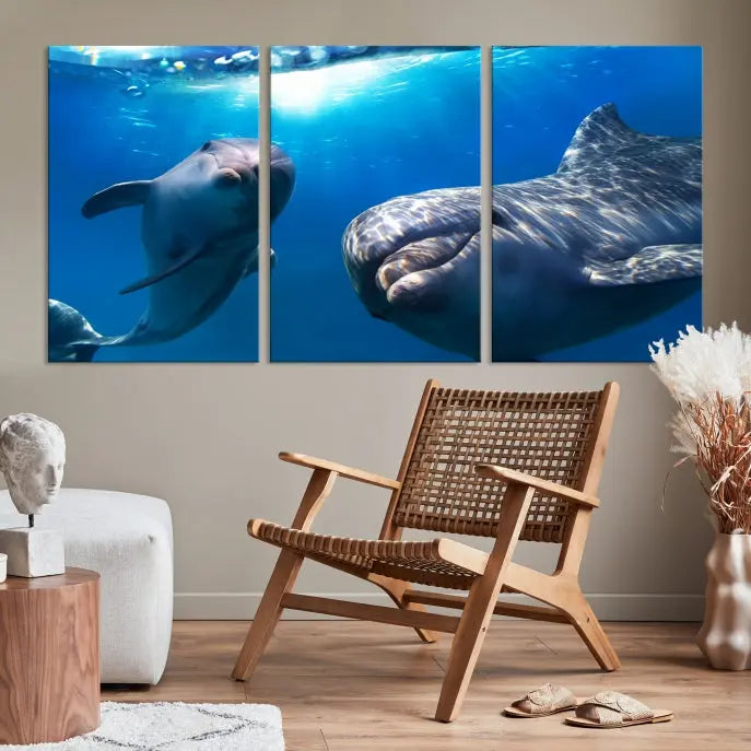 Dolphin Wall Art Underwater Canvas Print 