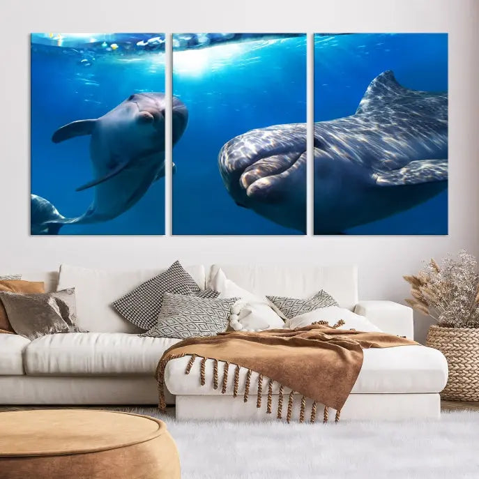 Dolphin Wall Art Underwater Canvas Print 