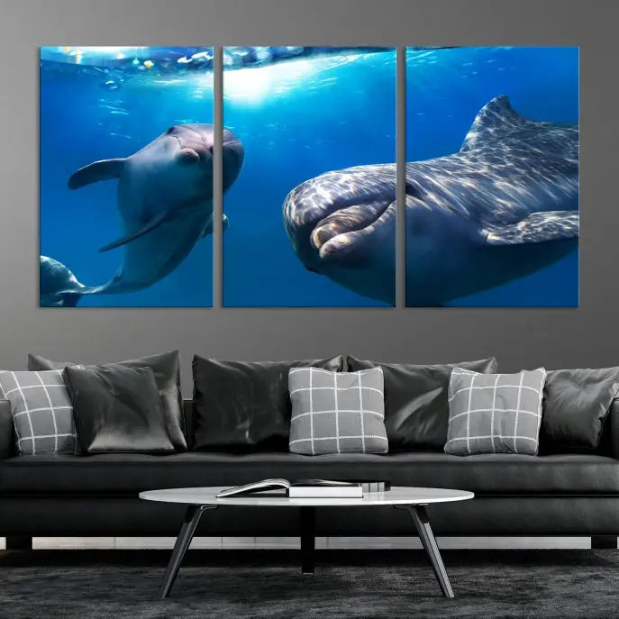 Dolphin Wall Art Underwater Canvas Print 