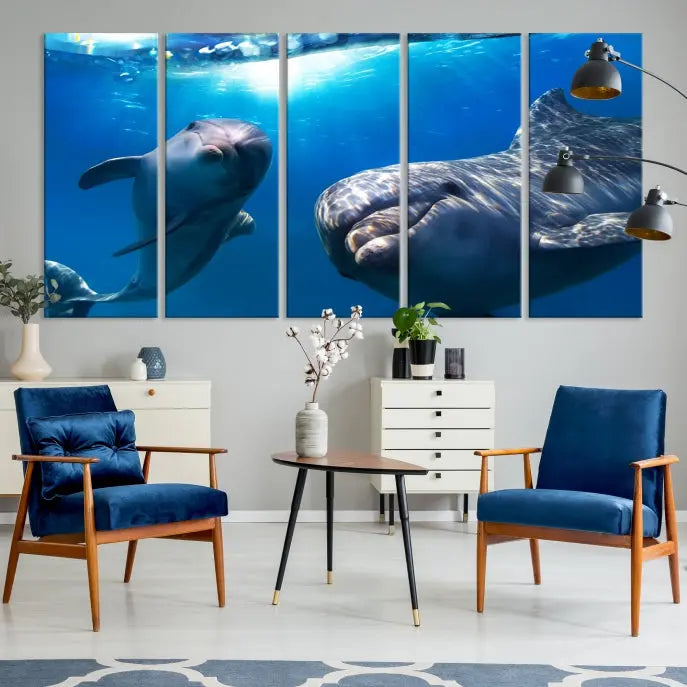 Dolphin Wall Art Underwater Canvas Print 