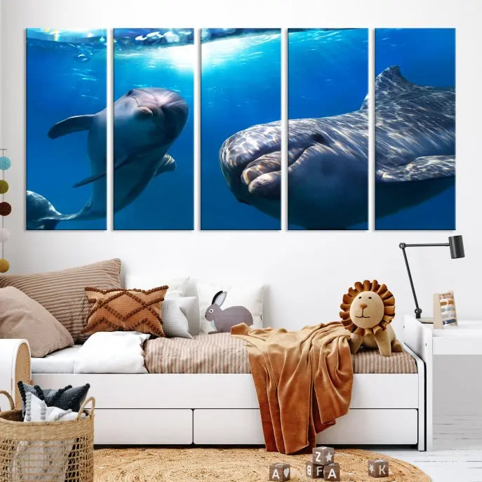 Dolphin Wall Art Underwater Canvas Print 