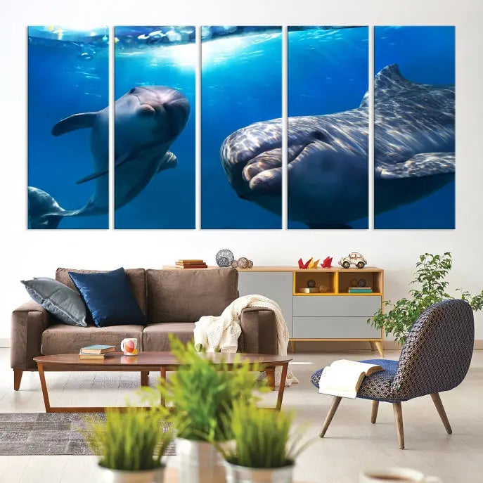 Dolphin Wall Art Underwater Canvas Print 