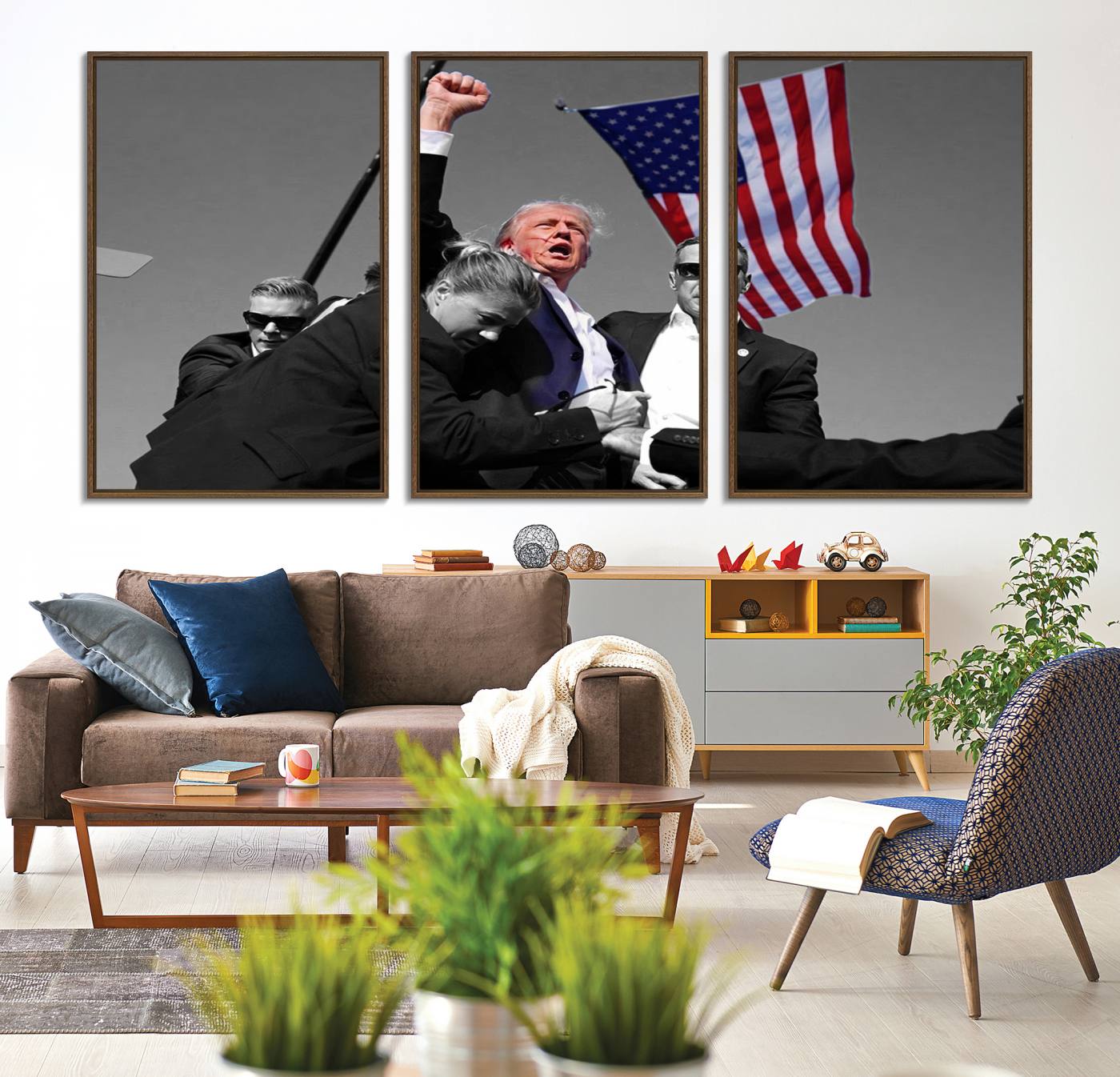 43074-MGV-CV-36X24-Donald Trump Assassination Attempt Wall Art Print, Trump Historic Footage - Iconic Reaction by Trump - A Unique Gift for Supporter