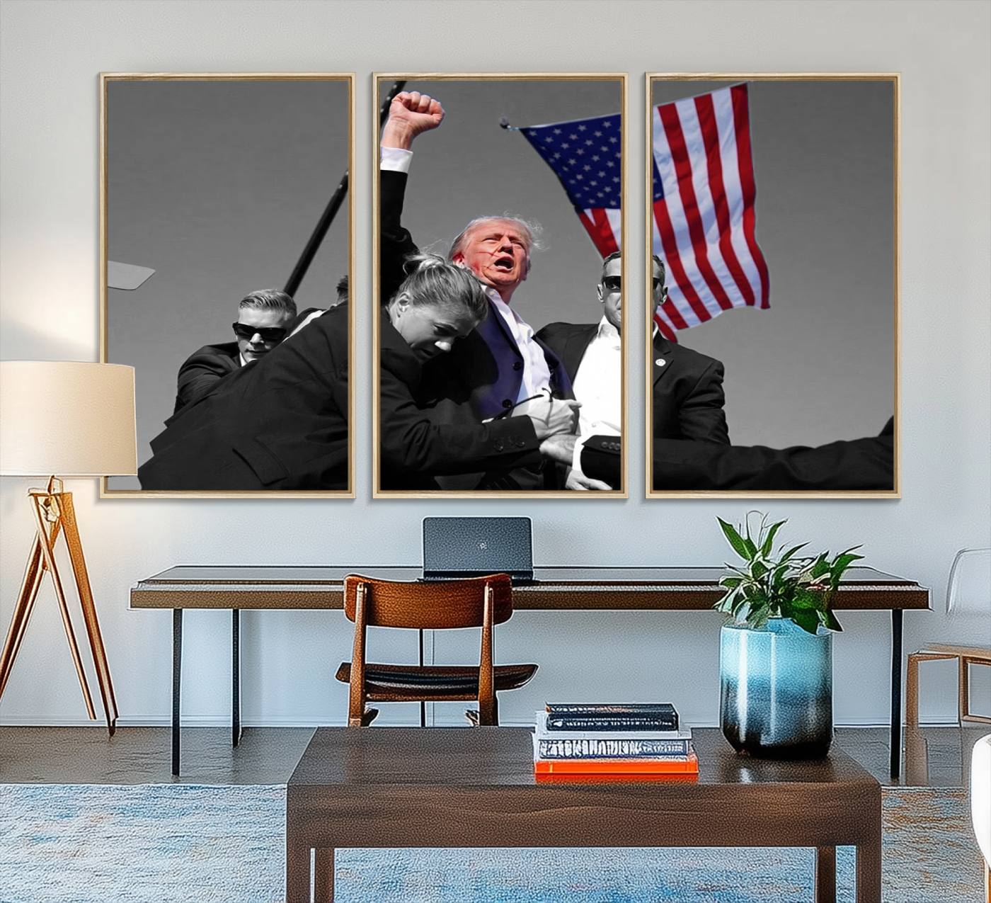 43074-MGV-FC-48X32-3P_Natural-Donald Trump Assassination Attempt Wall Art Print, Trump Historic Footage - Iconic Reaction by Trump - A Unique Gift for Supporter
