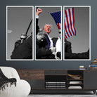 43074-MGV-FC-48X32-3P_White-Donald Trump Assassination Attempt Wall Art Print, Trump Historic Footage - Iconic Reaction by Trump - A Unique Gift for Supporter