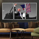 43074-MGV-FC-60X30-3P_White-Donald Trump Assassination Attempt Wall Art Print, Trump Historic Footage - Iconic Reaction by Trump - A Unique Gift for Supporter
