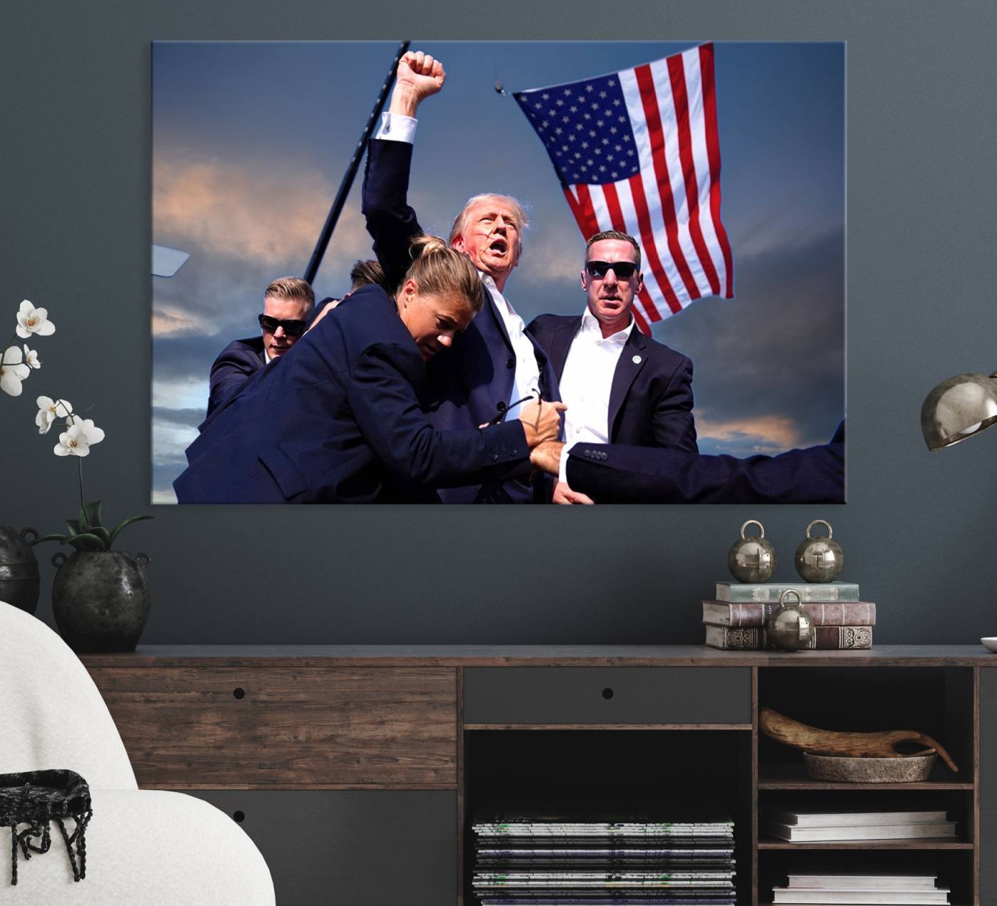 Donald Trump Assassination Attempt Wall Art Print, Trump Historic Footage - Iconic Reaction by Trump - A Unique Gift for Supporter