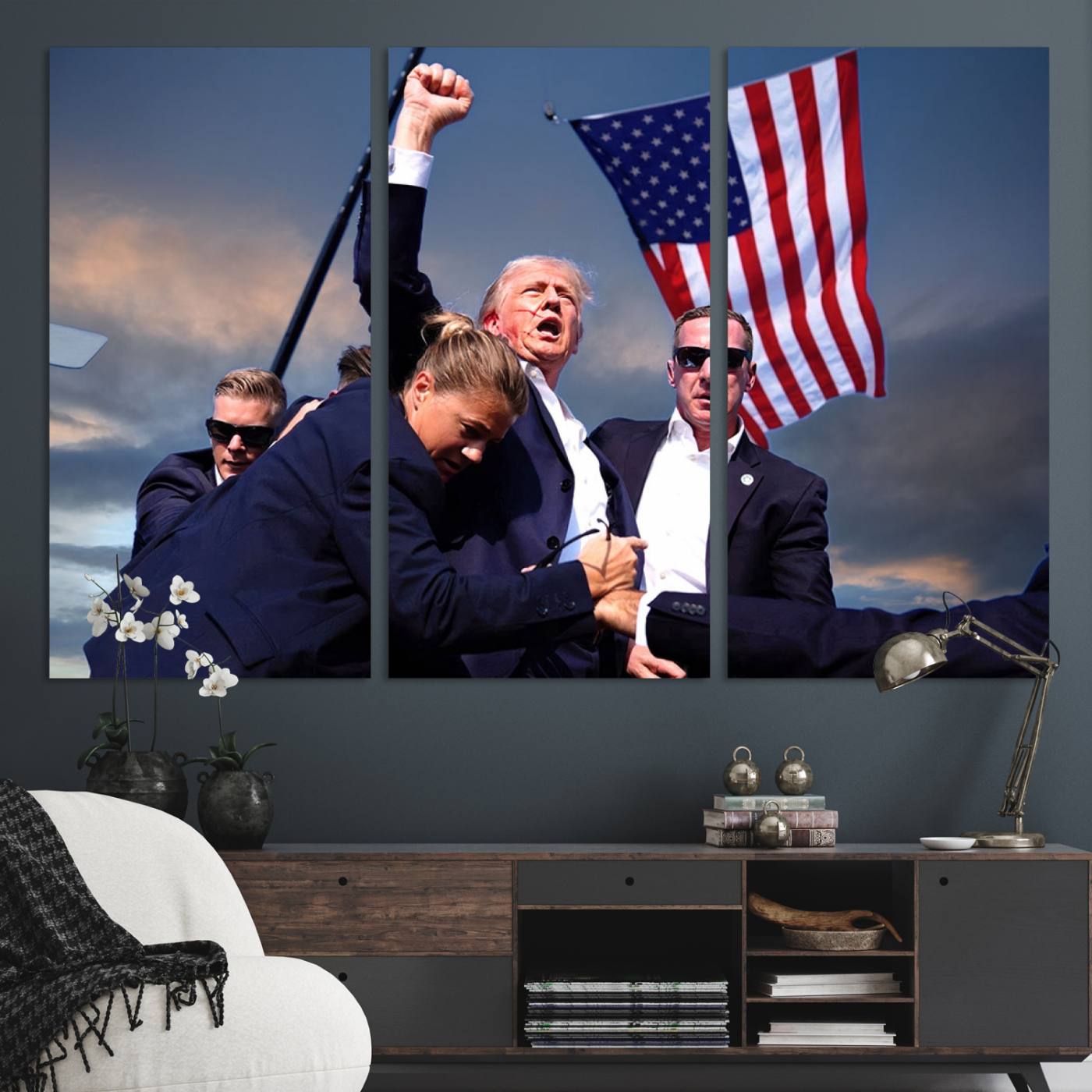 Donald Trump Assassination Attempt Wall Art Print, Trump Historic Footage - Iconic Reaction by Trump - A Unique Gift for Supporter