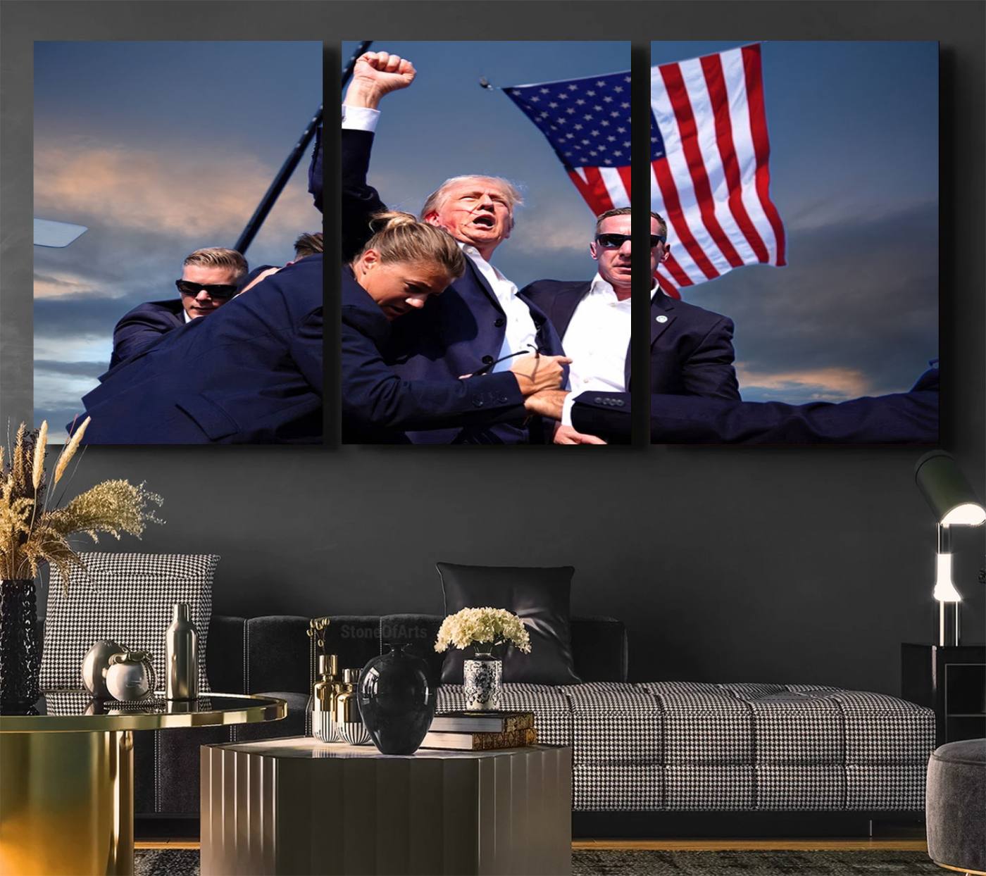Donald Trump Assassination Attempt Wall Art Print, Trump Historic Footage - Iconic Reaction by Trump - A Unique Gift for Supporter