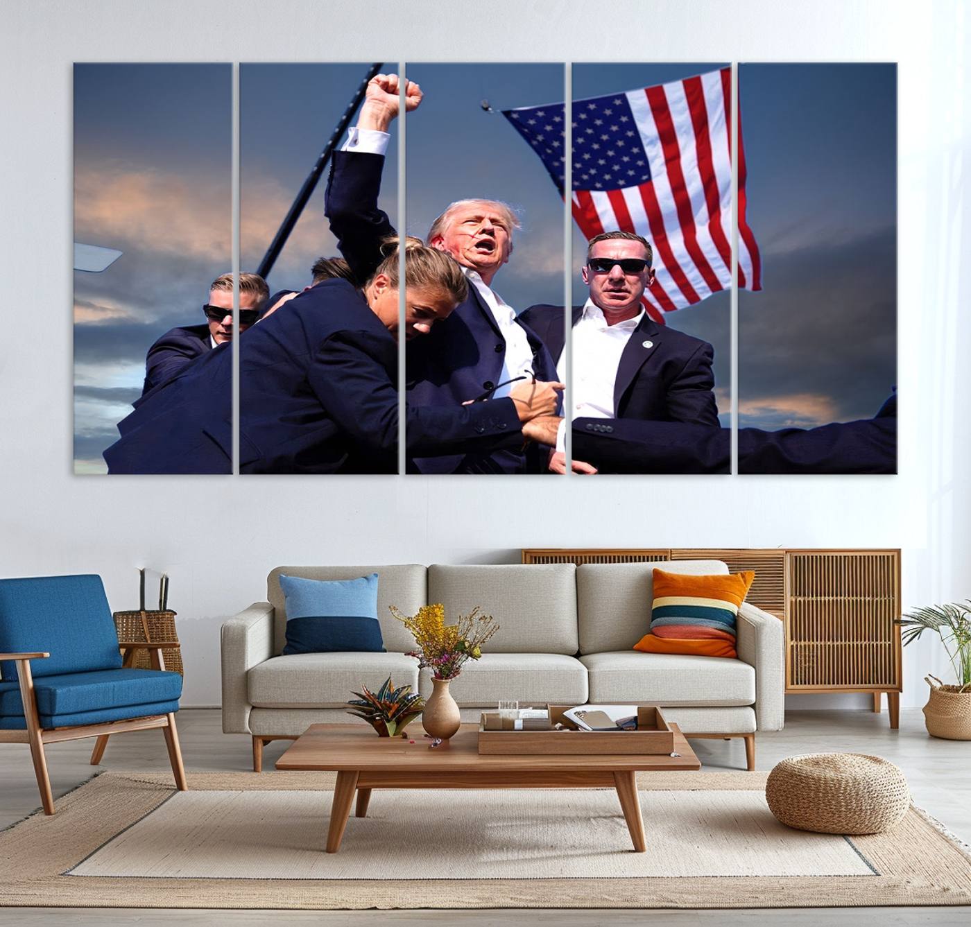 93389-MGV-CV-36X24-Donald Trump Assassination Attempt Wall Art Print, Trump Historic Footage - Iconic Reaction by Trump - A Unique Gift for Supporter