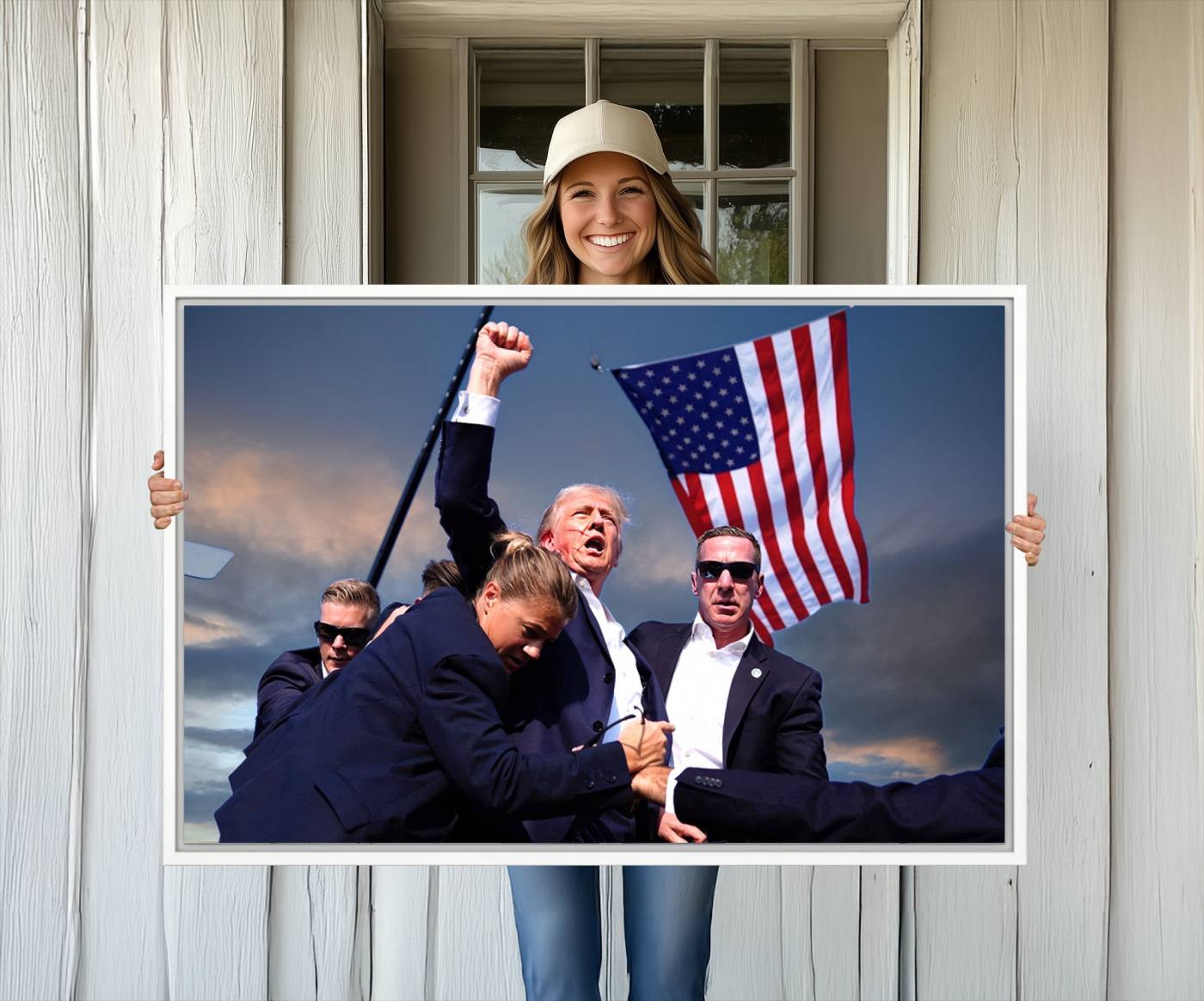 93389-MGV-CV-36X24-Donald Trump Assassination Attempt Wall Art Print, Trump Historic Footage - Iconic Reaction by Trump - A Unique Gift for Supporter