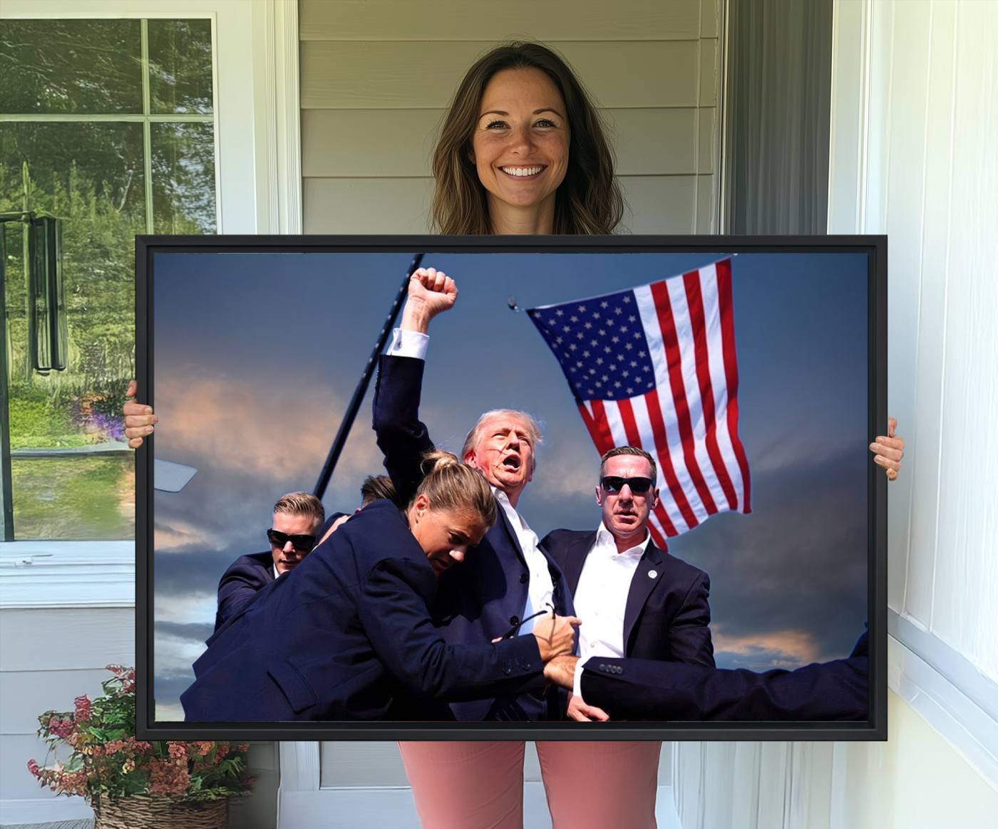 93389-MGV-CV-36X24-Donald Trump Assassination Attempt Wall Art Print, Trump Historic Footage - Iconic Reaction by Trump - A Unique Gift for Supporter