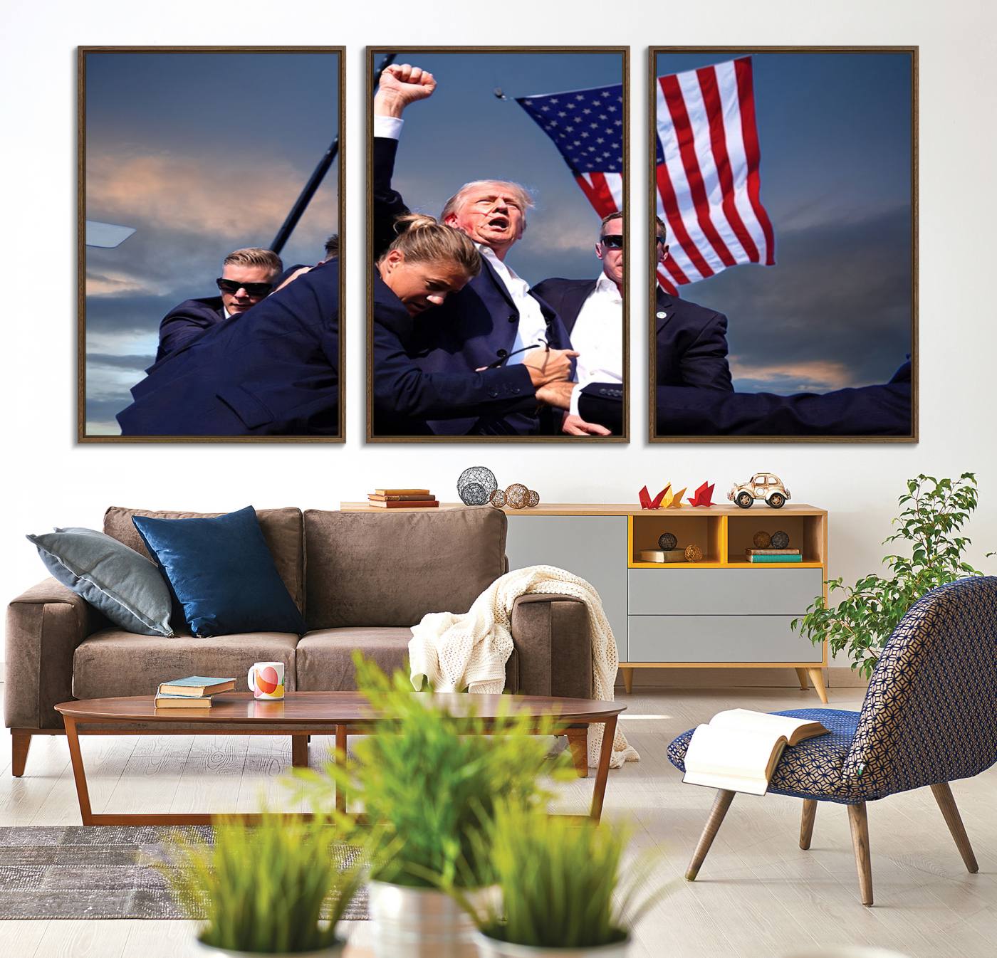 93389-MGV-CV-36X24-Donald Trump Assassination Attempt Wall Art Print, Trump Historic Footage - Iconic Reaction by Trump - A Unique Gift for Supporter