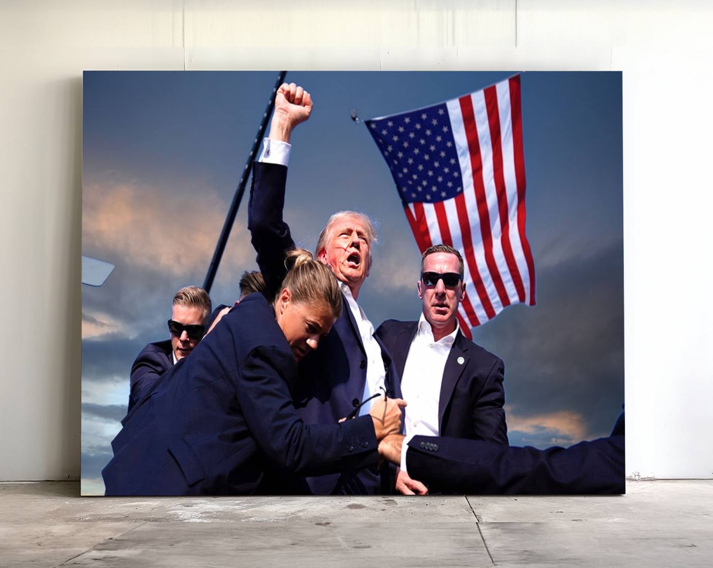 Donald Trump Assassination Attempt Wall Art Print, Trump Historic Footage - Iconic Reaction by Trump - A Unique Gift for Supporter
