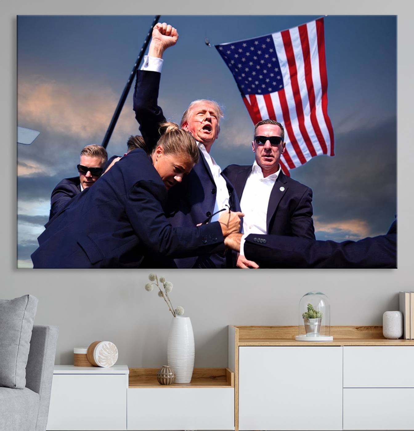 Donald Trump Assassination Attempt Wall Art Print, Trump Historic Footage - Iconic Reaction by Trump - A Unique Gift for Supporter