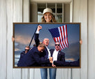 93389-MGV-FC-36X24_Walnut-Donald Trump Assassination Attempt Wall Art Print, Trump Historic Footage - Iconic Reaction by Trump - A Unique Gift for Supporter