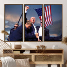 93389-MGV-FC-48X32-3P_Walnut-Donald Trump Assassination Attempt Wall Art Print, Trump Historic Footage - Iconic Reaction by Trump - A Unique Gift for Supporter