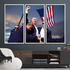 93389-MGV-FC-48X32-3P_White-Donald Trump Assassination Attempt Wall Art Print, Trump Historic Footage - Iconic Reaction by Trump - A Unique Gift for Supporter