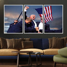 93389-MGV-FC-60X30-3P_White-Donald Trump Assassination Attempt Wall Art Print, Trump Historic Footage - Iconic Reaction by Trump - A Unique Gift for Supporter