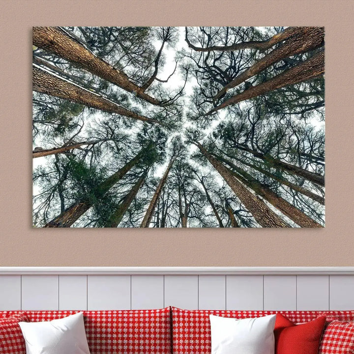 The "Dry Tree Branches Extending to the Sky" canvas print adorns the wall.